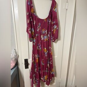 Free People Asymmetrical Dress in Burgundy with Floral Print